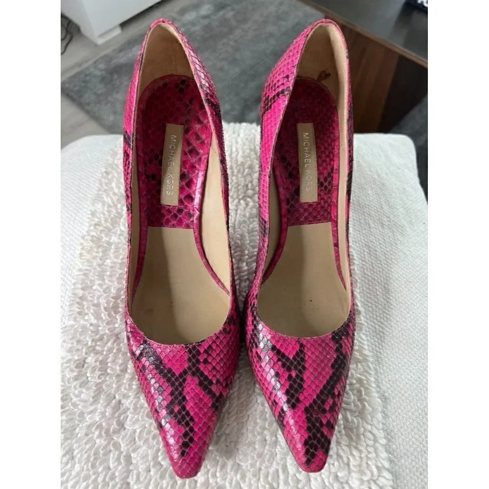 MICHAEL KORS Pink Python Leather Heels In Size 38 - Picture 2 of 9
